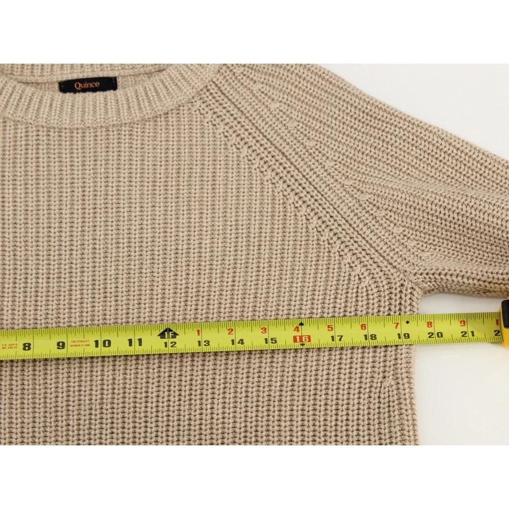Quince Fisherman Crew Neck Raglan Sweater Size M Organic Cotton Beige